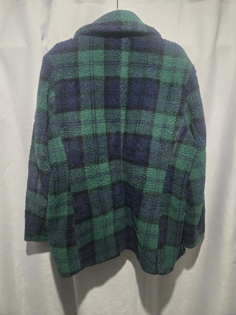 Old Navy Green and Navy Plaid Teddy Jacket - Picture 2 of 2